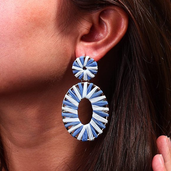 Statement Raffia Earrings Boho Drop Dangle Earrings for Women Handmade F… - Picture 15 of 16